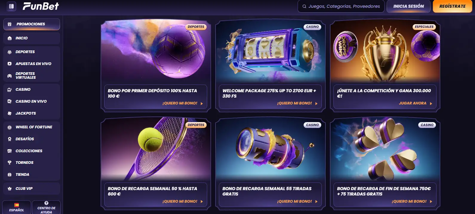 Sección oficial de promociones de Funbet en español