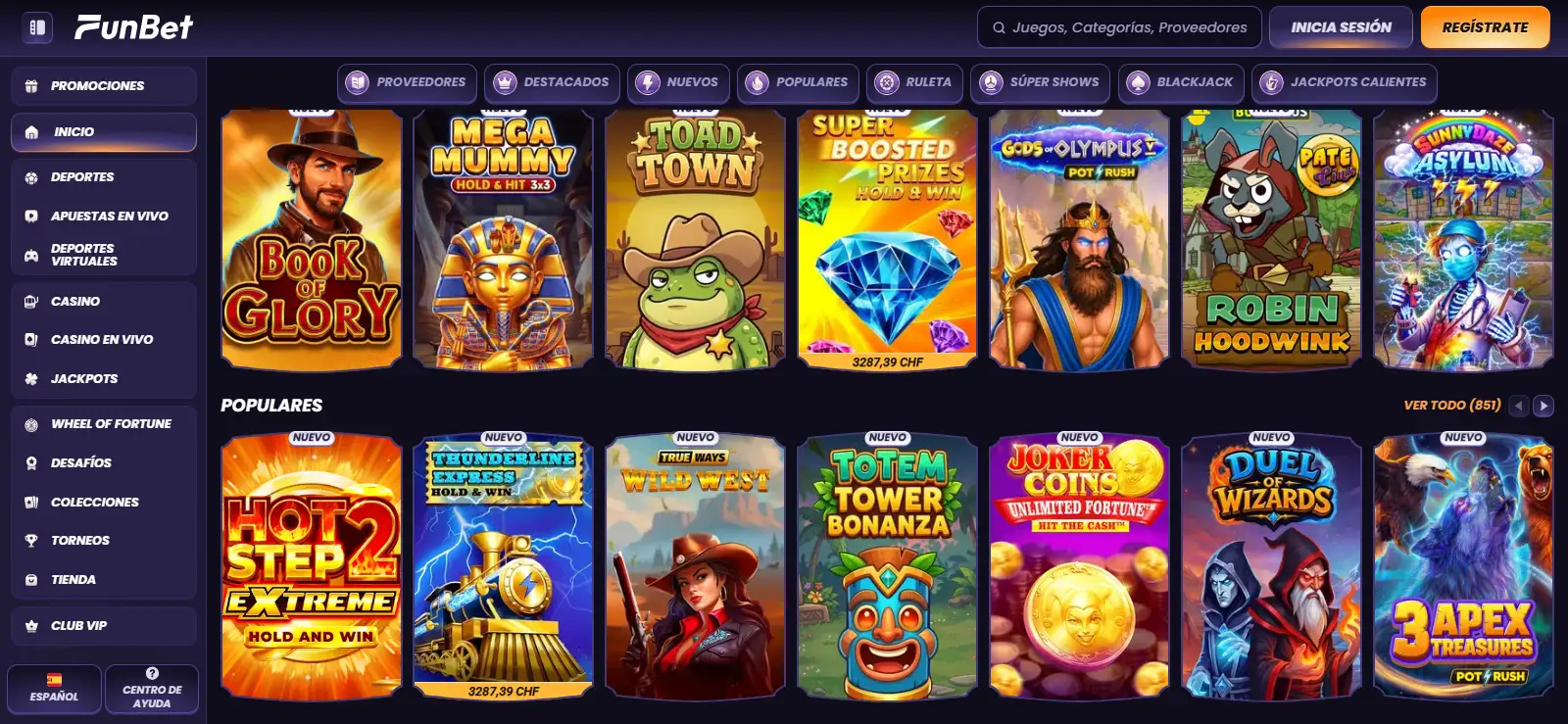 Lobby oficial de juegos de Funbet en español