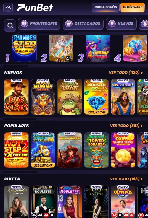 Interfaz móvil real de Funbet abierta en un navegador