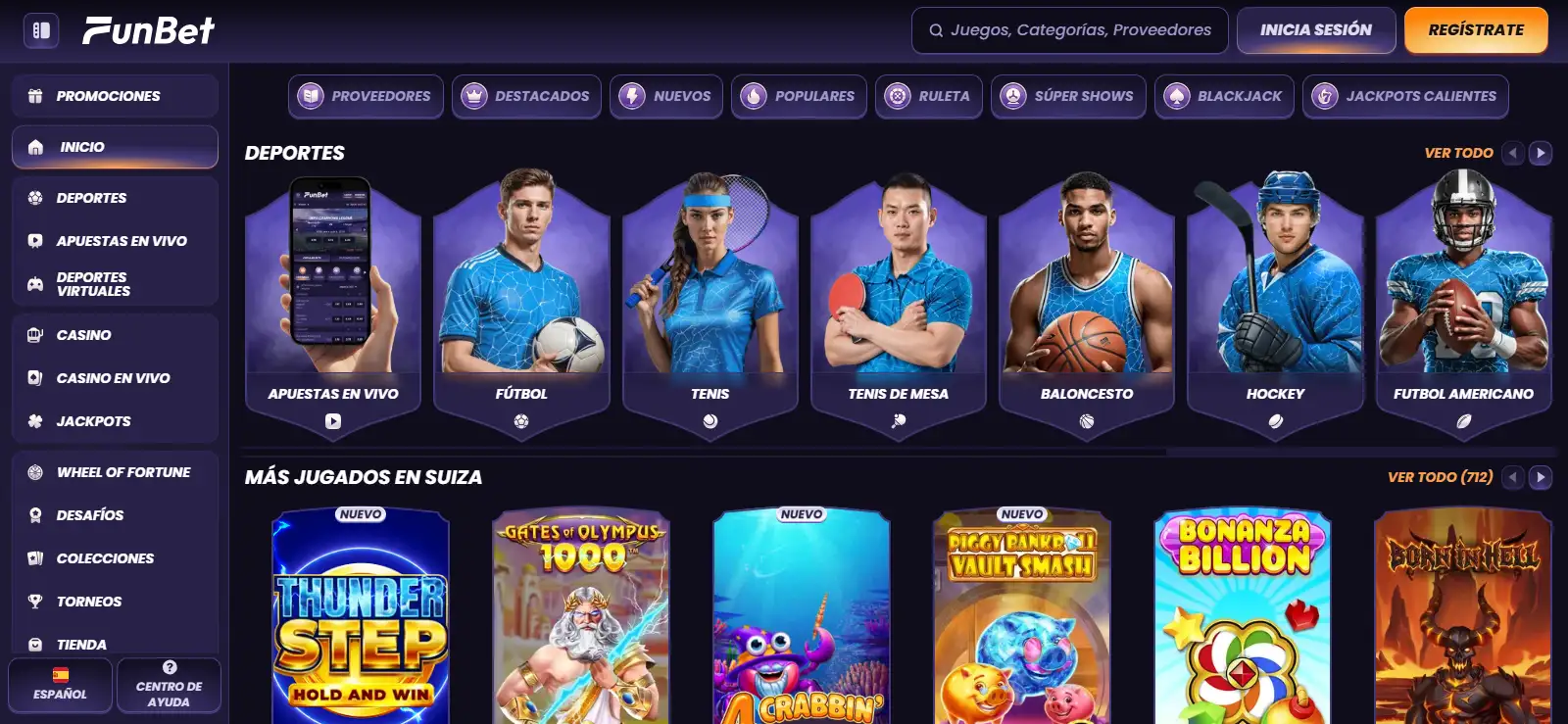 Página oficial española de Funbet con su navegación principal